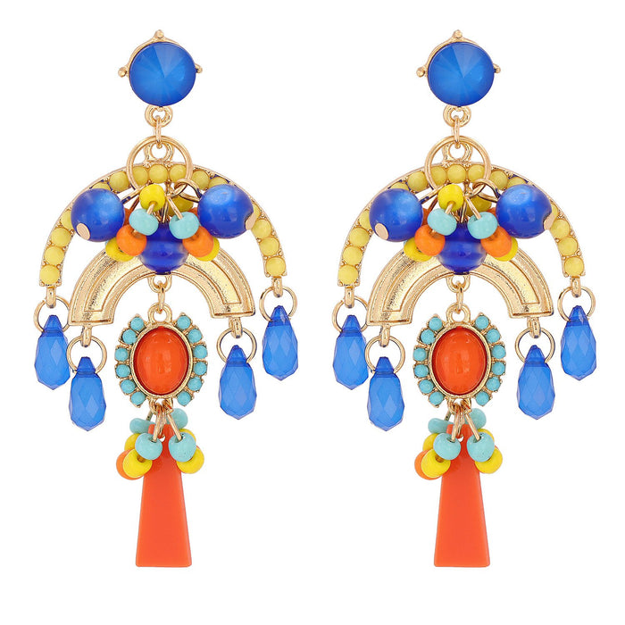 New Style Temperament Long Flower Colored Ethnic Women's Earrings