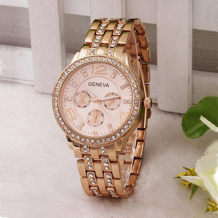 Female Rhinestone Stainless Steel Luxury Quartz Wristwatch