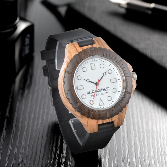 New Men's Large Dial Business Leisure Quartz Luminous Wooden Watch