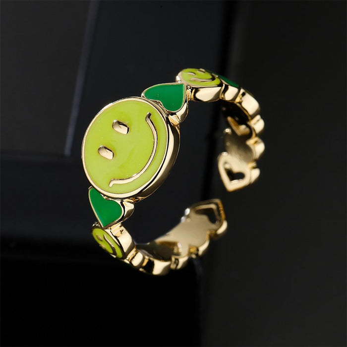 New Oil Drop Funny Smiley Ring Gold Color Open Ring