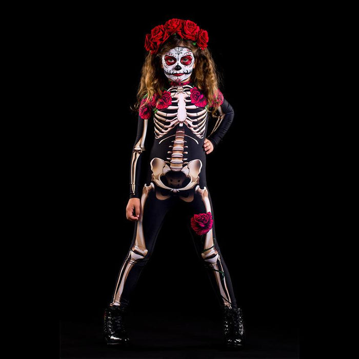 Halloween Horror Skeleton Cosplay Costume Children's Clothing Adult Rose Skeleton Jumpsuit