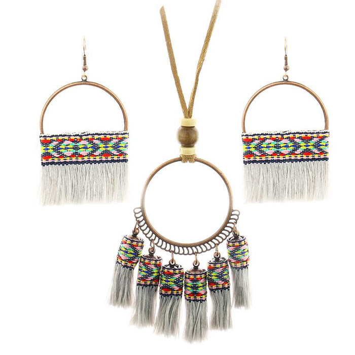 Earring + Necklace Set Handmade Tassel National Style Jewelry