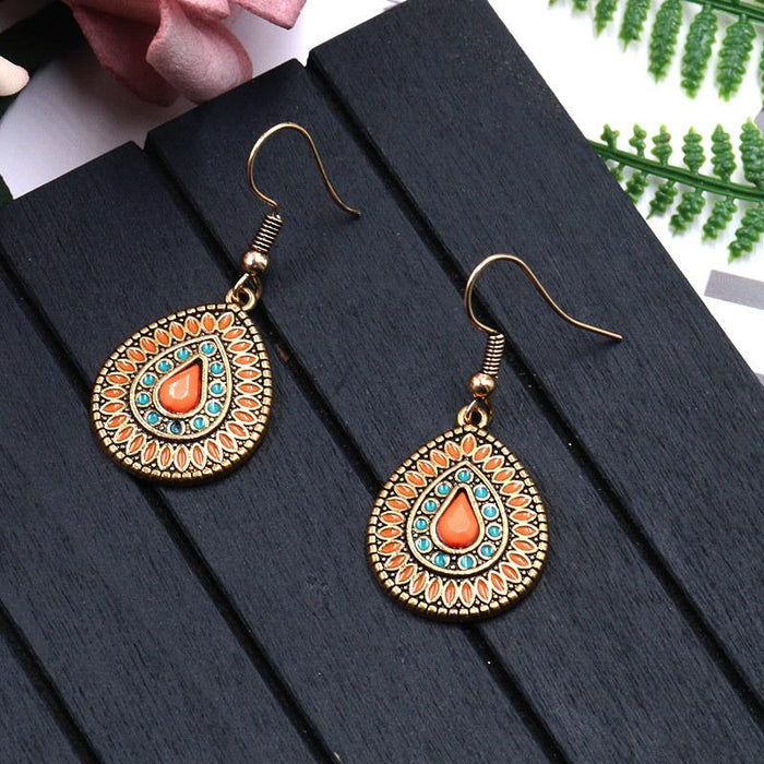 Creative Geometric Alloy Oil Drop Tassel Earrings Vintage Jewelry