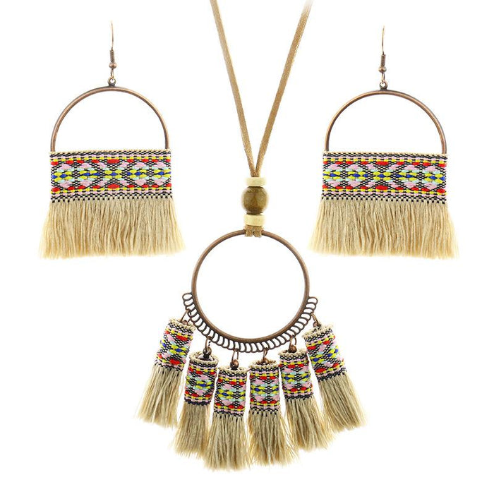 Earring + Necklace Set Handmade Tassel National Style Jewelry