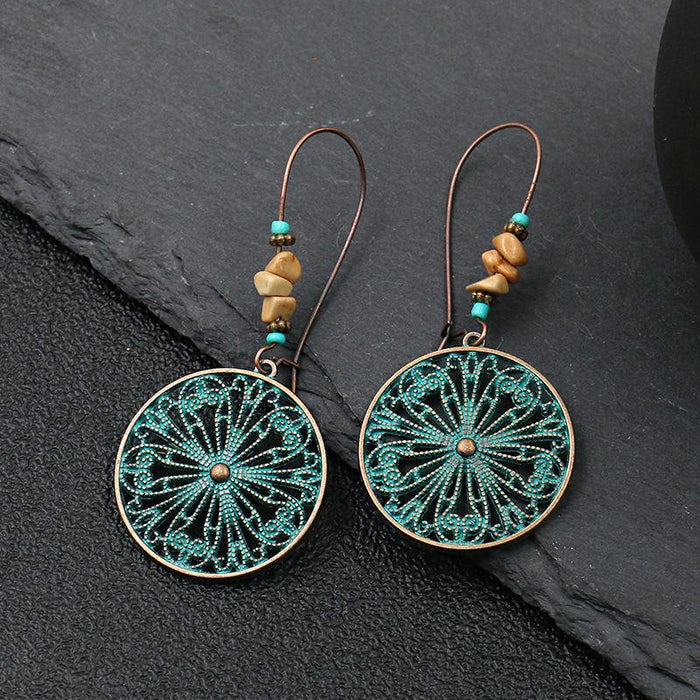 Women's Retro Round Creative Flower Alloy Earrings