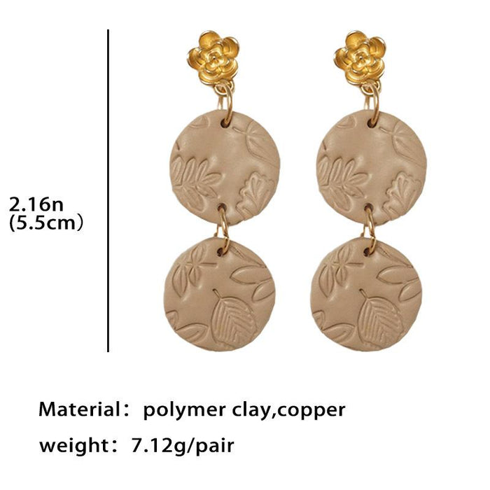 Spring and Summer Soft Pottery Hand Embossed Earrings Female Pendant