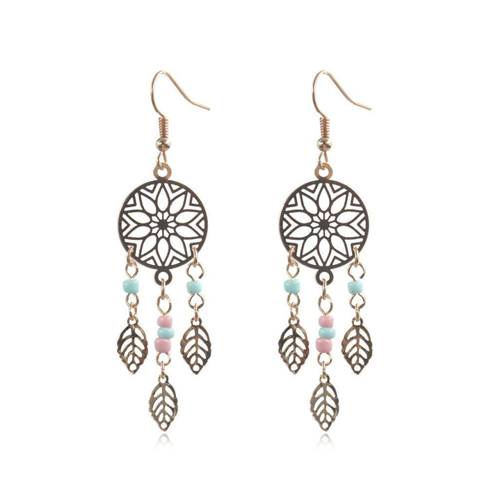 Fashion Geometric Circular Hollow Leaf Alloy Pattern Earrings