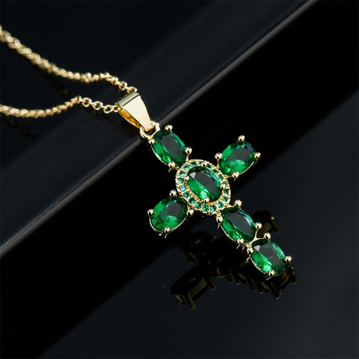 Fashion Personalized Color Zircon Cross Pendant Necklace