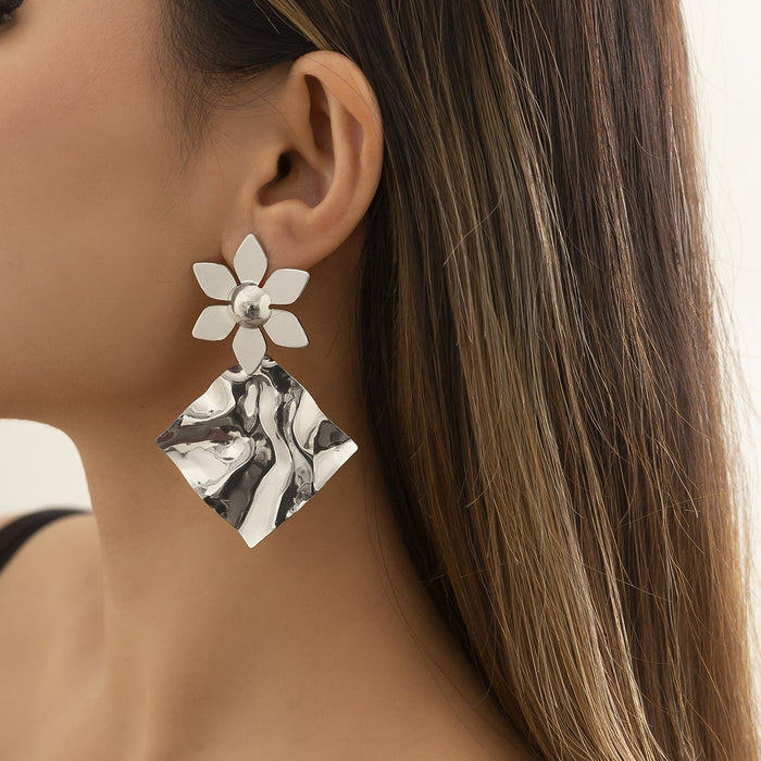 Pleated Irregular Flower Square Earrings