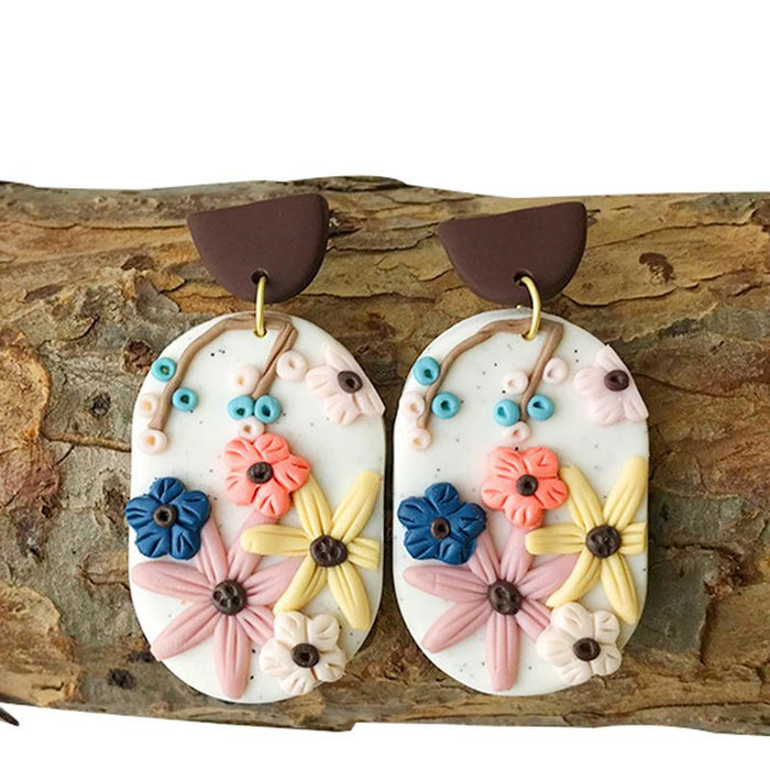 Handmade Flower Soft Pottery Earrings Retro Aesthetic Texture Earrings Sunflower Daisy Fashion Jewelry