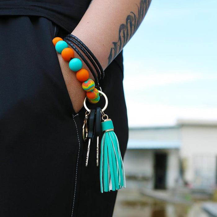 Color Silicone Beads Tassel Bracelet Wrist Keychain,Pendant For Bag