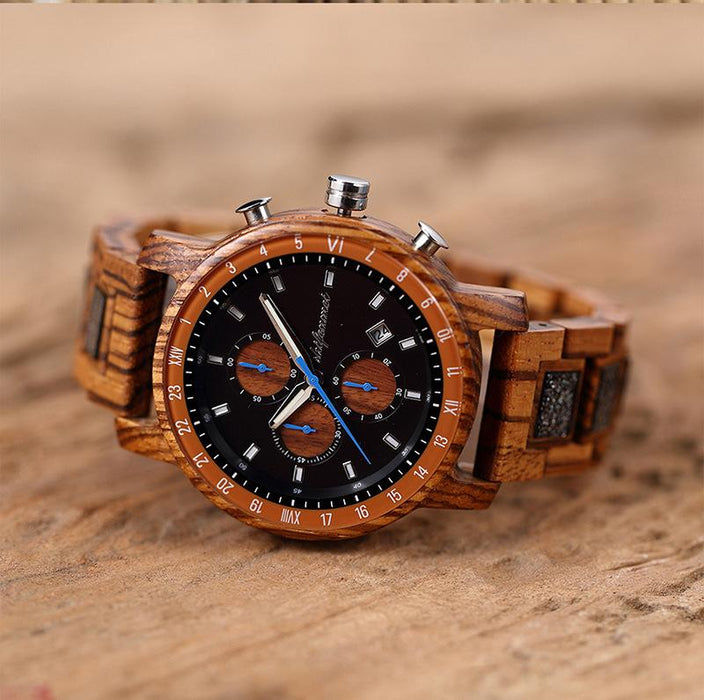 Men's Sports Multifunctional Wood Business Quartz Watch