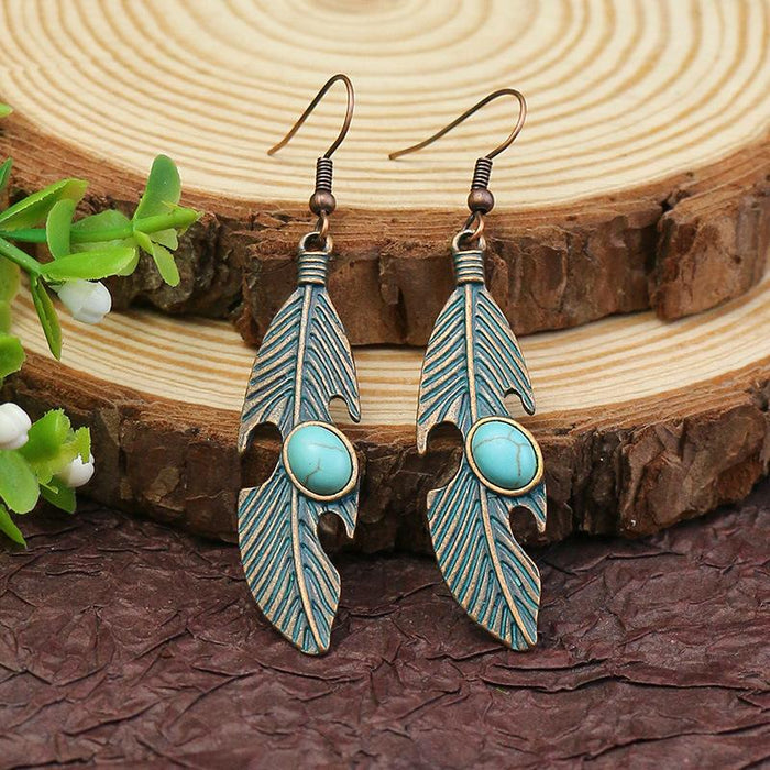 Retro geometric alloy national bronze Flower Leaf Earrings