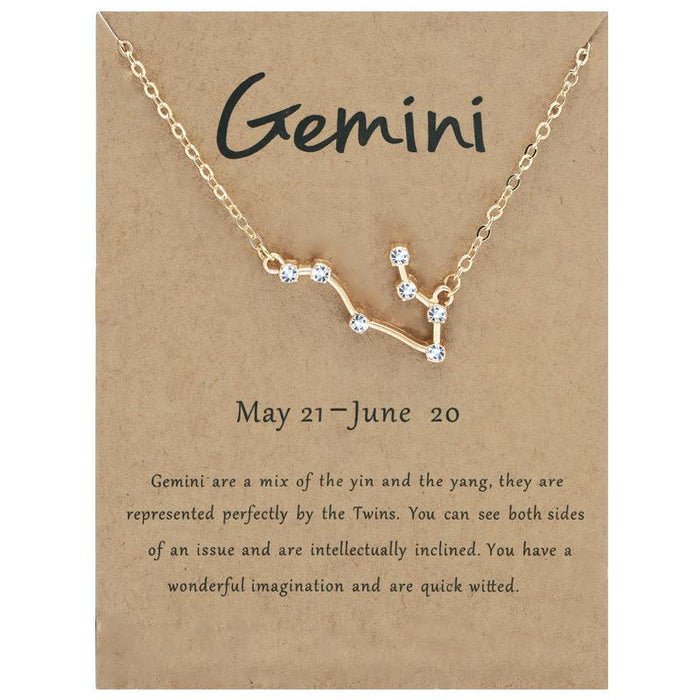 Twelve Constellations Diamond Inlaid Brown Card Clavicle Chain