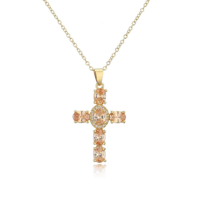 Fashion Personalized Color Zircon Cross Pendant Necklace