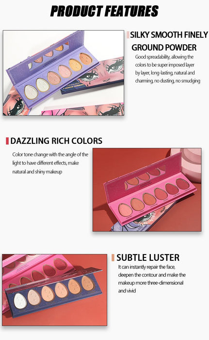 6 colour combination blush high gloss repair plate