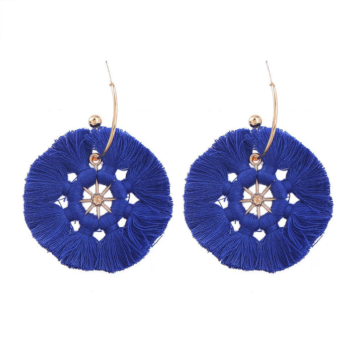 Bohemian Round Cotton Thread Tassel Earrings