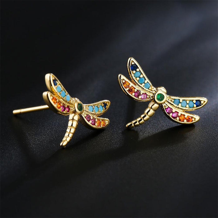 Small and Exquisite Gold Dragonfly Shaped Earrings