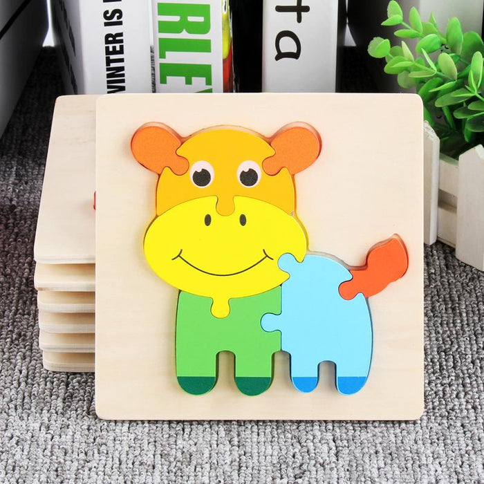 Children's Wooden Cartoon Animal Stereo Puzzle Toy