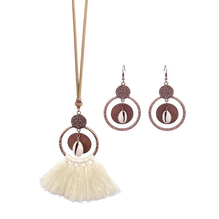 Fashion Exaggerated Geometric Hollowed Tassel Pendant Necklace Earrings Set