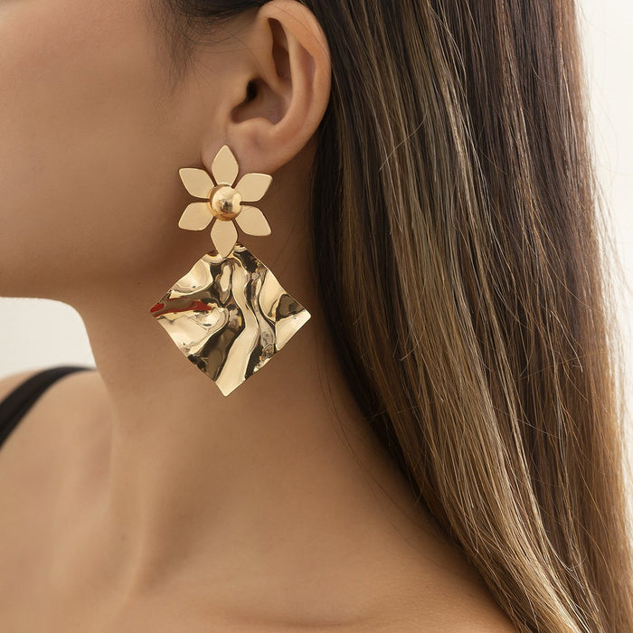 Pleated Irregular Flower Square Earrings