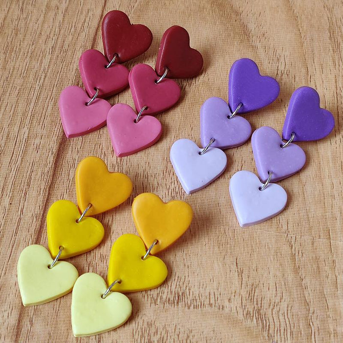 Handmade Heart-shaped Gradient Color Love Soft Ceramic Earrings