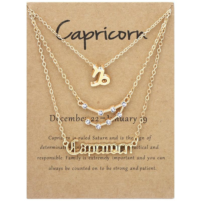 Twelve Constellations Retro Alphabet Symbol Diamond Set Three Piece Necklace