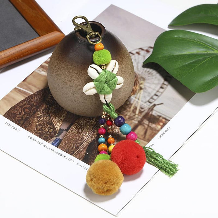 Bohemian shell plush ball pendant car Keychains