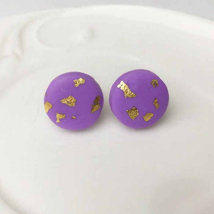 Handmade Soft Pottery Earrings Gold Foil Texture Popular Fashion Earrings