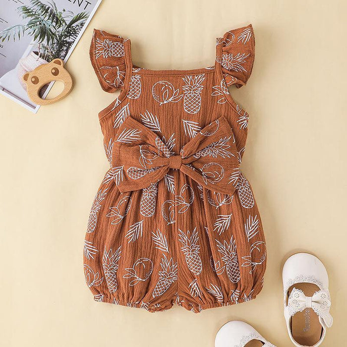 Baby Summer Suspender Bow Floral Jumpsuit