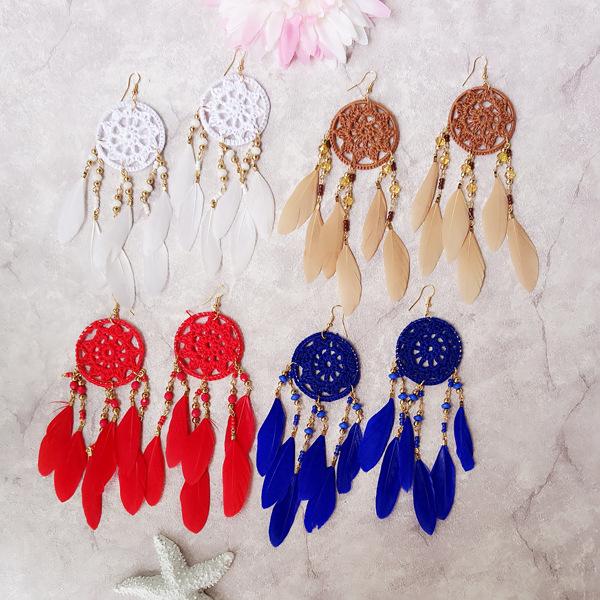 National Style Hand for Dream Catching Feather Earrings