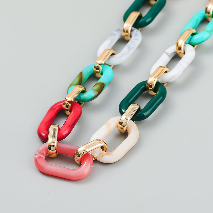 Women's Fashion Boho Chain Multicolour Resin Necklace