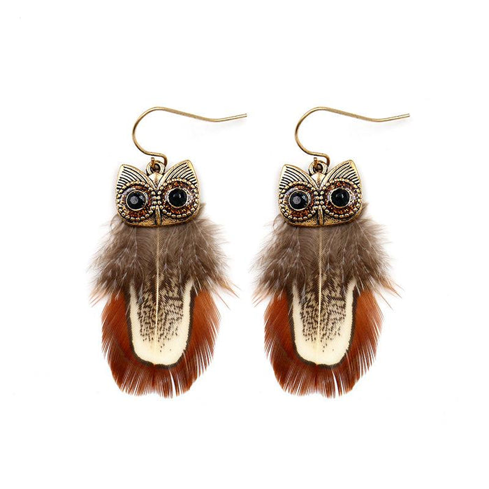 Female Pop Creative Feather Owl Earrings