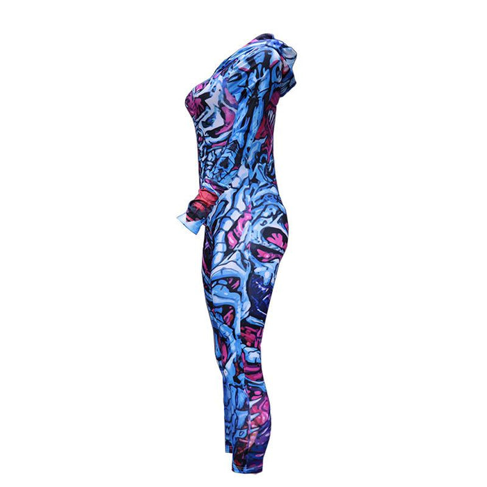 Women's New Printed Halloween Skull Costume Horror Zombie Jumpsuit Uniform