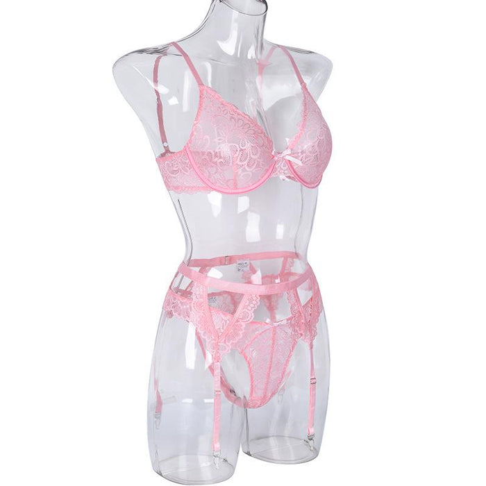 Fashion Lace Stitching Underwear Garter Three-piece Set