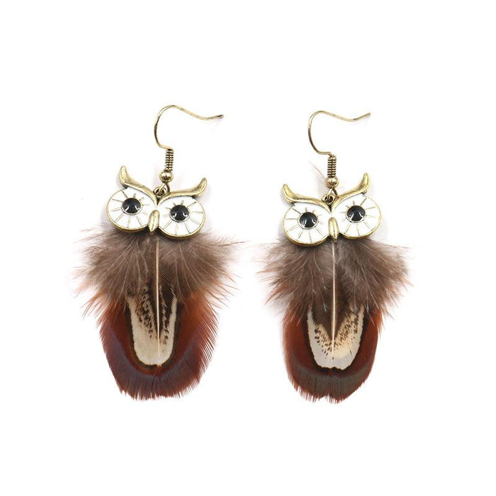 Female Pop Creative Feather Owl Earrings