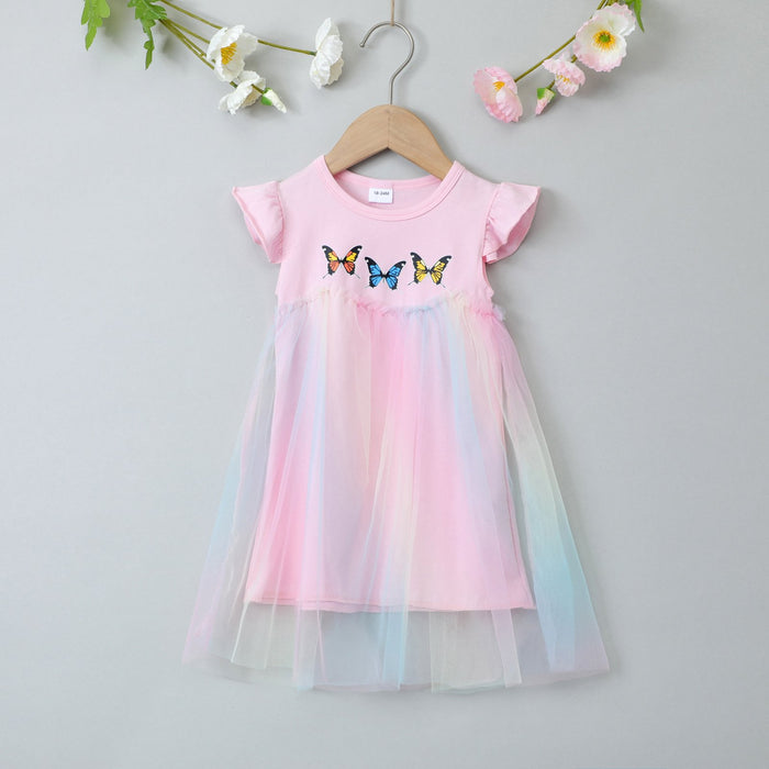 Girls dress solid Butterfly Dress rainbow gauze skirt