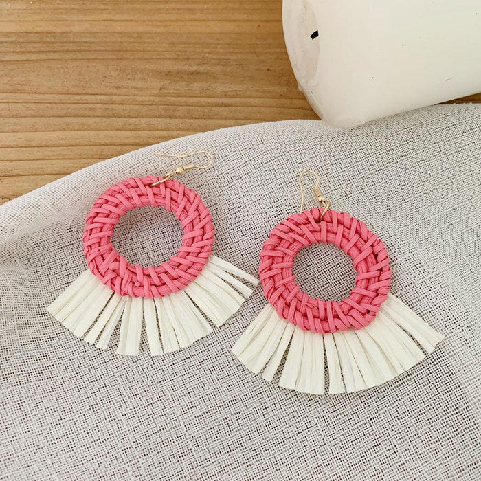 Bohemian Long Handmade Rattan Tassel Earrings