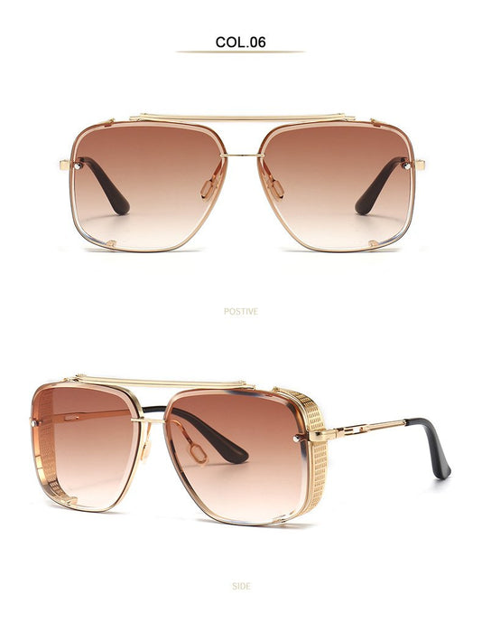 Men's and women's square metal double beam Sunglasses