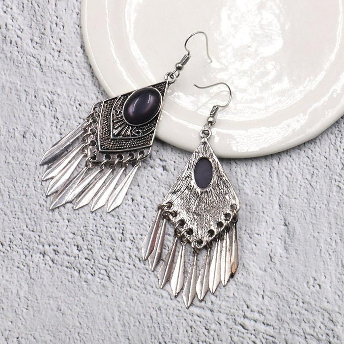 Fashion Diamond Alloy Creative Vintage Silver Tassel Earrings