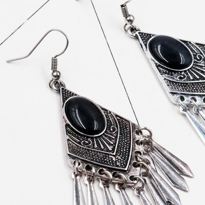 Fashion Diamond Alloy Creative Vintage Silver Tassel Earrings