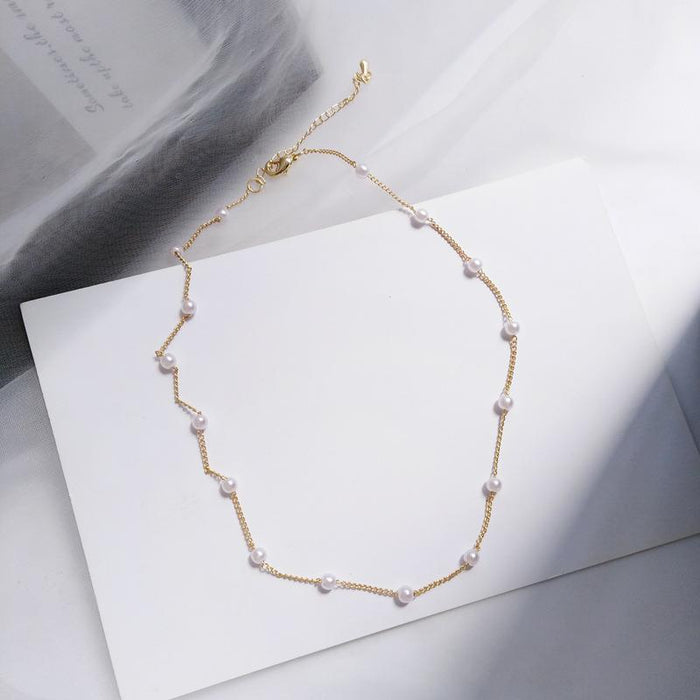 Pearl necklace collarbone chain