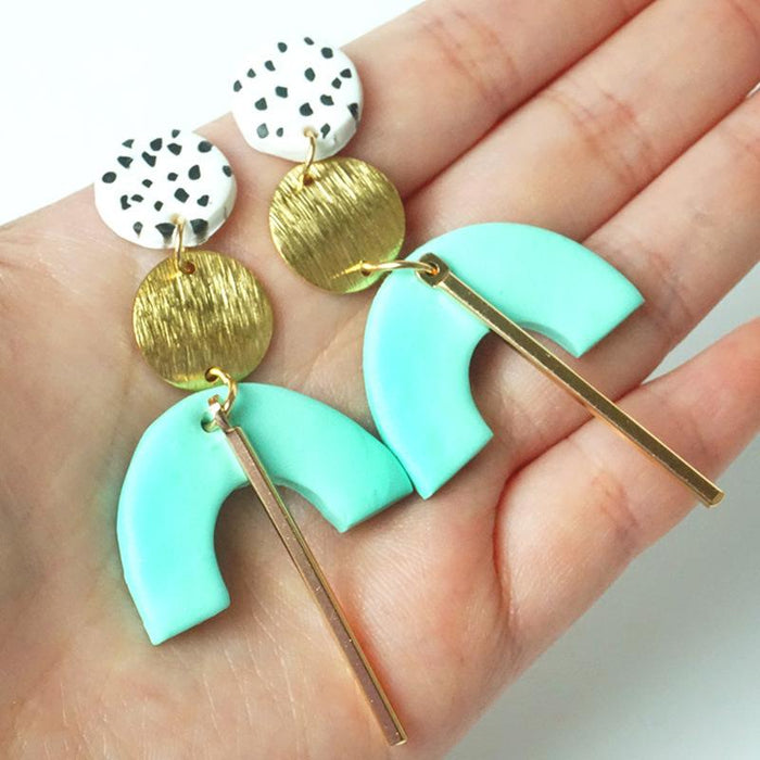 New Jewelry Semicircular Metal Handmade DIY Geometric Spot Soft Pottery Earrings