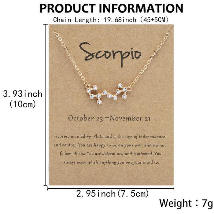 Twelve Constellations Diamond Inlaid Brown Card Clavicle Chain