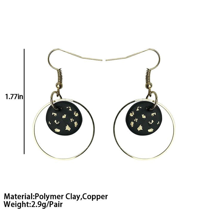 Geometric Metal Soft Pottery Round Pendant Gold Foil Texture Earrings