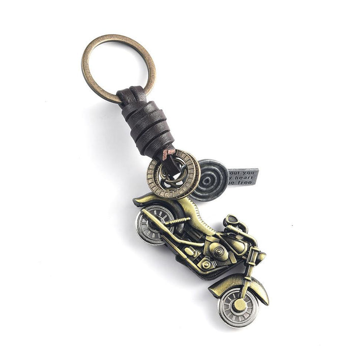 Metal Keychains Harley Motorcycle Leather woven key pendant retro bag metal pendant