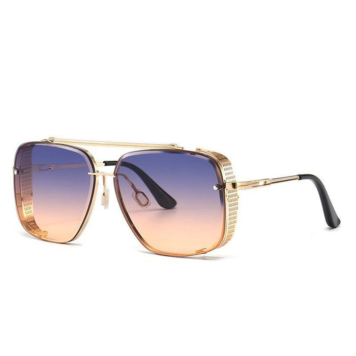 Men's and women's square metal double beam Sunglasses