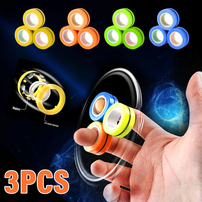 3-pack of fun fidget spinner toy magnetic finger rings