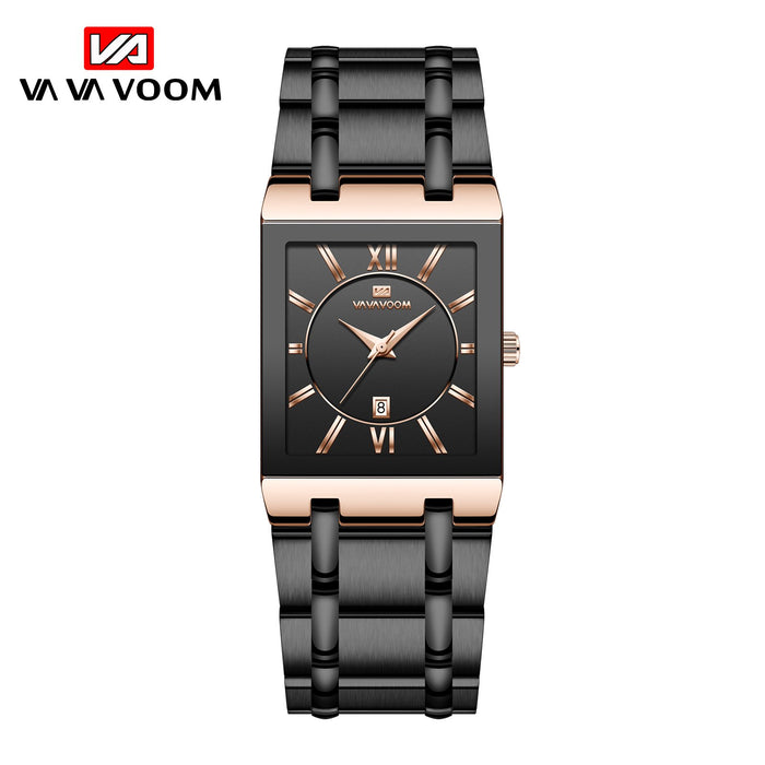 Business Simple Design Luxury Fashion Rectangular Stainless Steel Calendar Waterproof Quartz Mens Watches