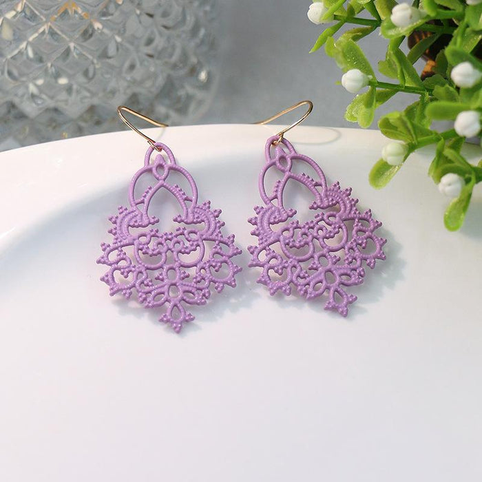 Trend Color Leaf Hollowed Out Exaggerated Candy Color Earrings